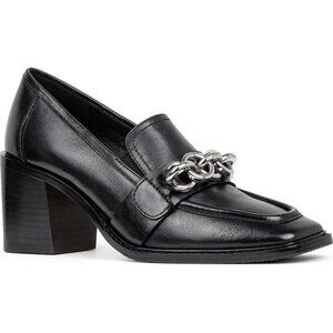 NWT Donald Pliner Kamryn Block Heel Loafer Black Leather Square Toe Size 8